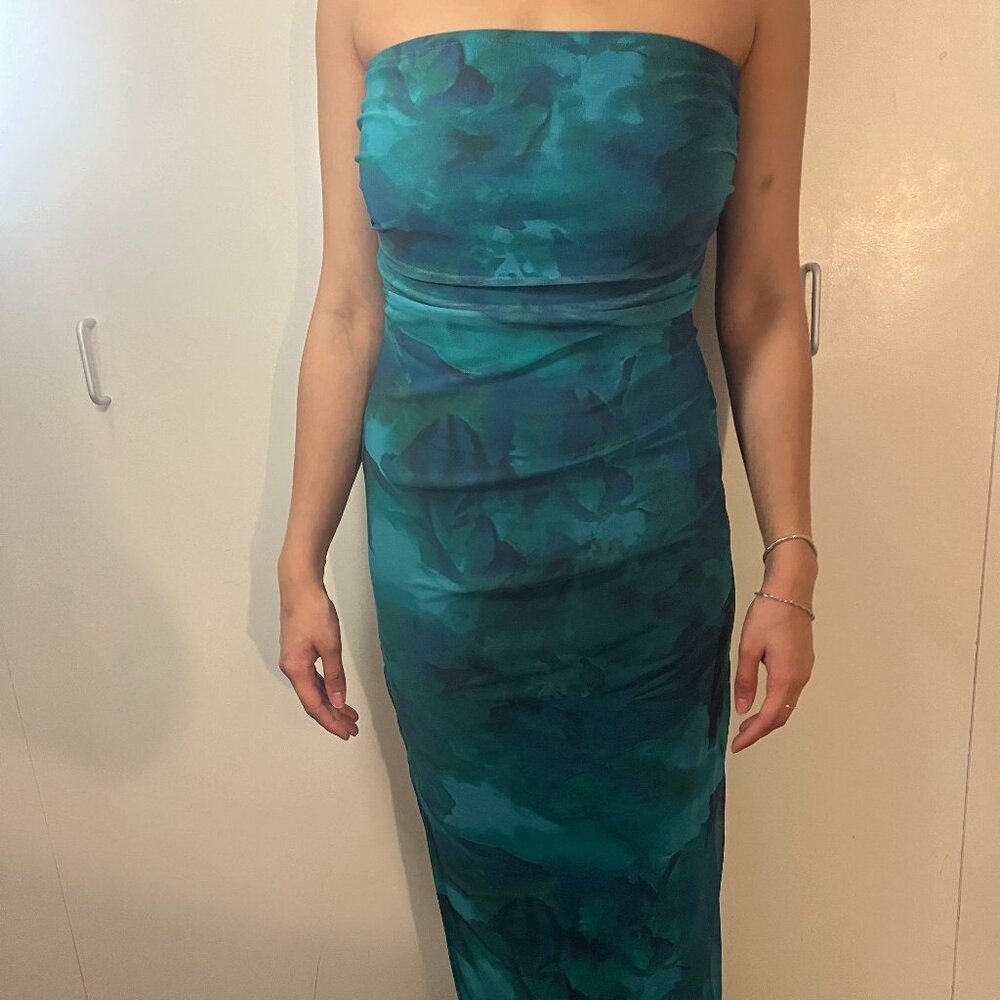 Blue long dress with slit (size:S)